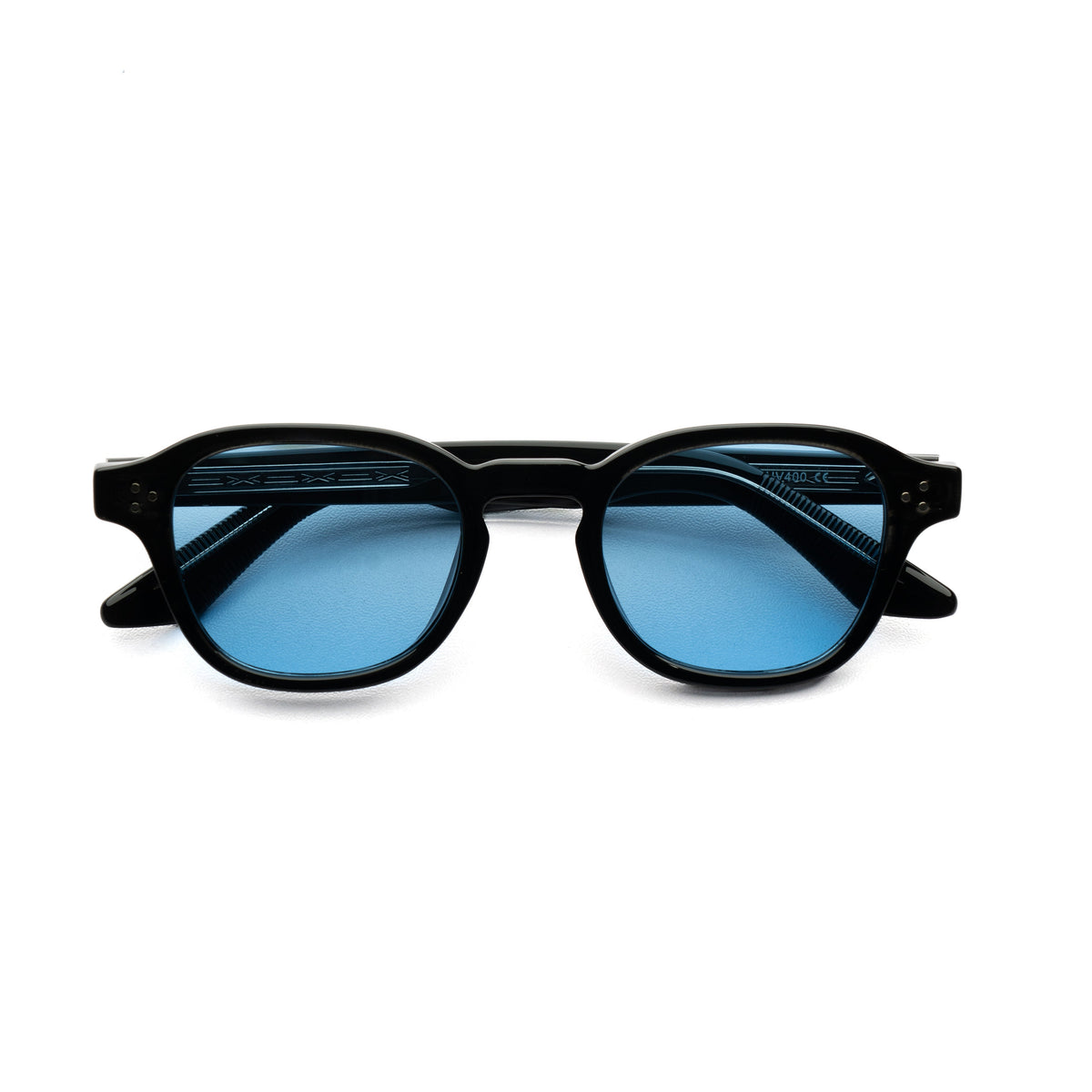 [ Icarus ] Retro Round Sunglasses : Black/Blue