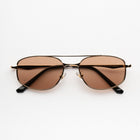 [ Orpheus ] Slim Metal Navigator Sunglasses : Brown/Gold