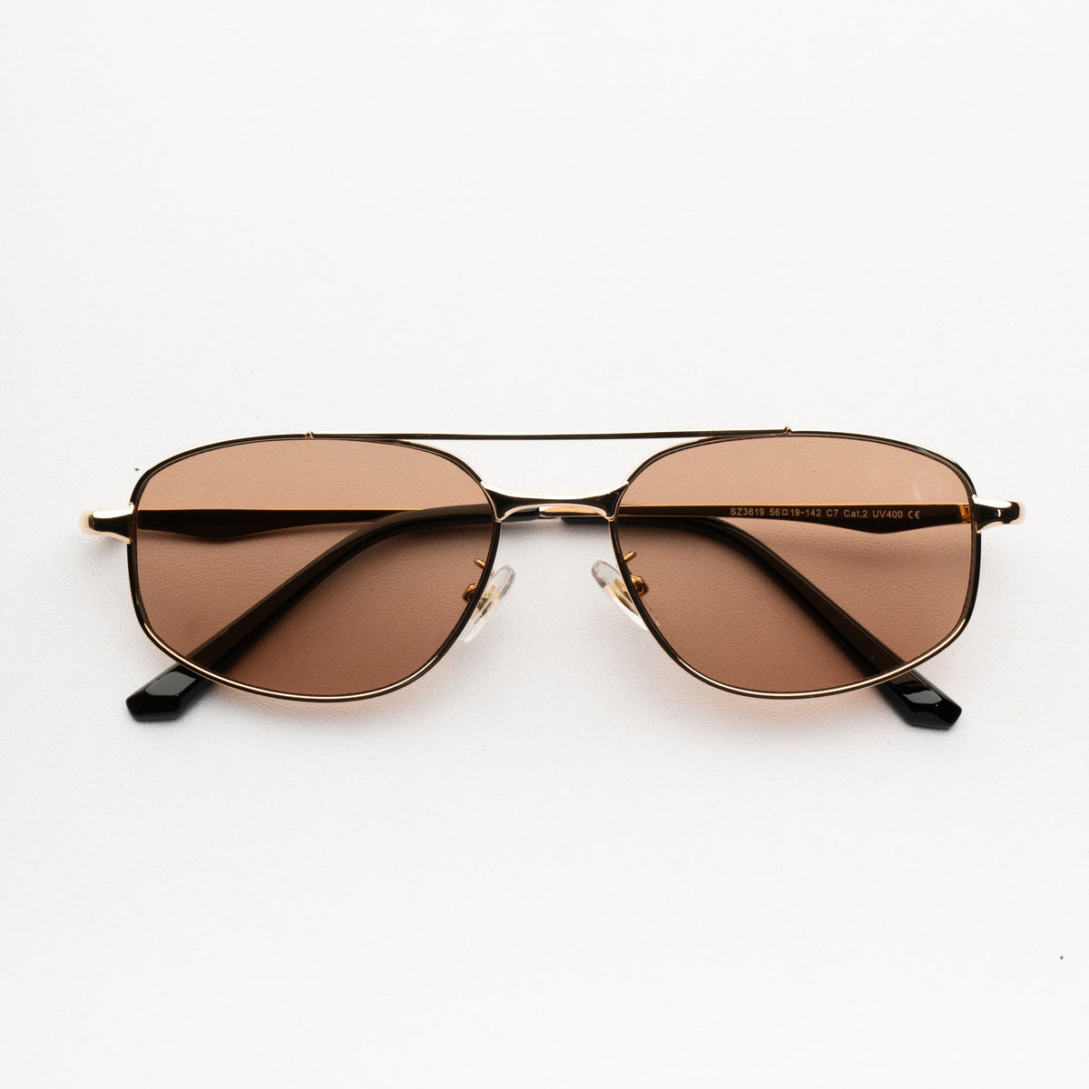 [ Orpheus ] Slim Metal Navigator Sunglasses : Brown/Gold