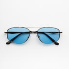 [ Orpheus ] Slim Metal Navigator Sunglasses : Blue/Silver