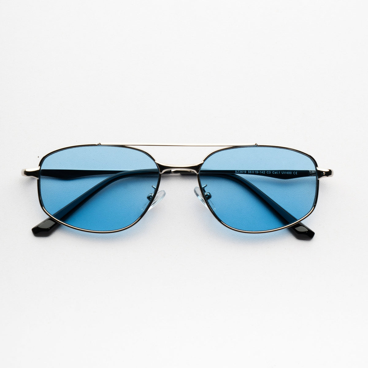 [ Orpheus ] Slim Metal Navigator Sunglasses : Blue/Silver