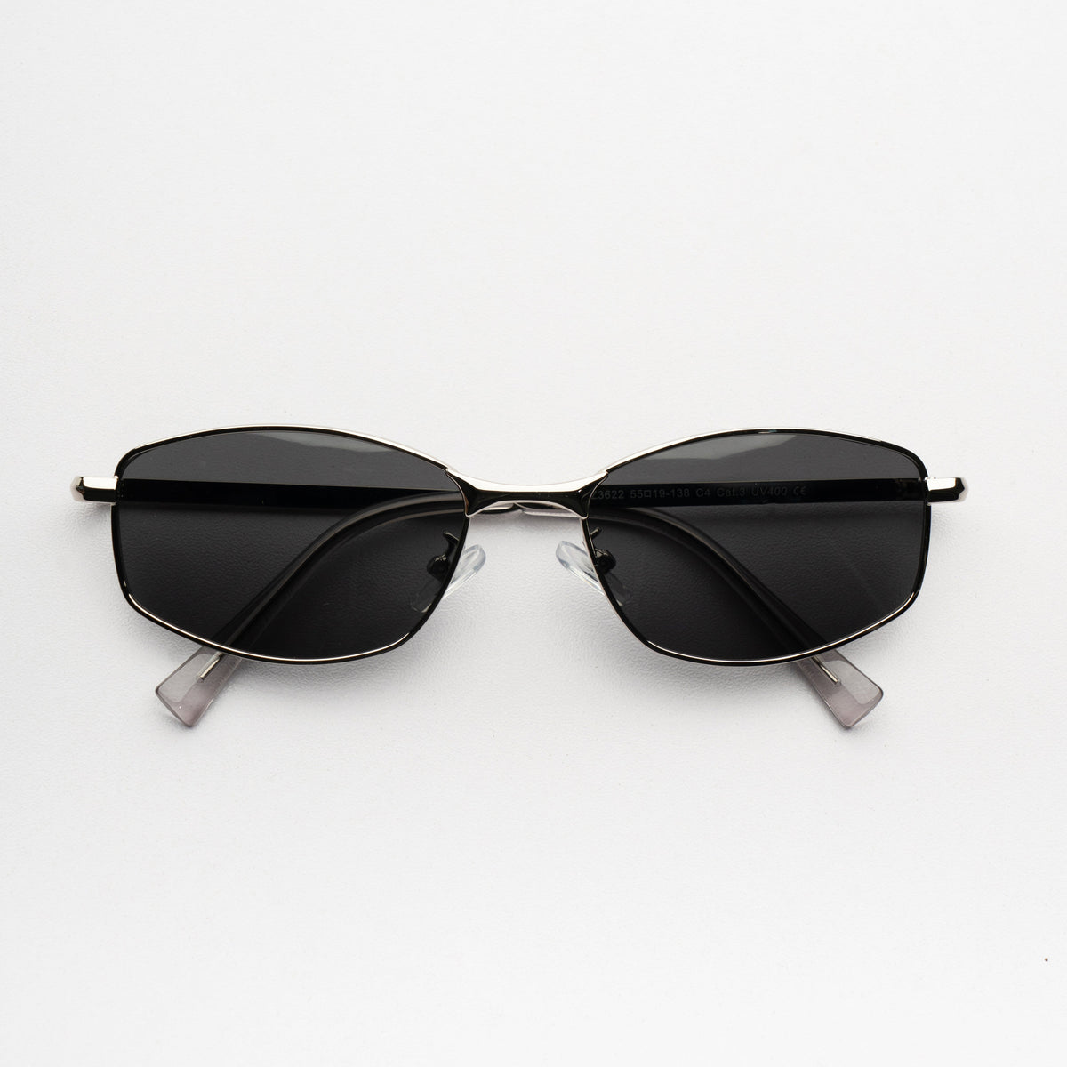 [ Iris ] Slim Geometric Metal Sunglasses : Black/Silver