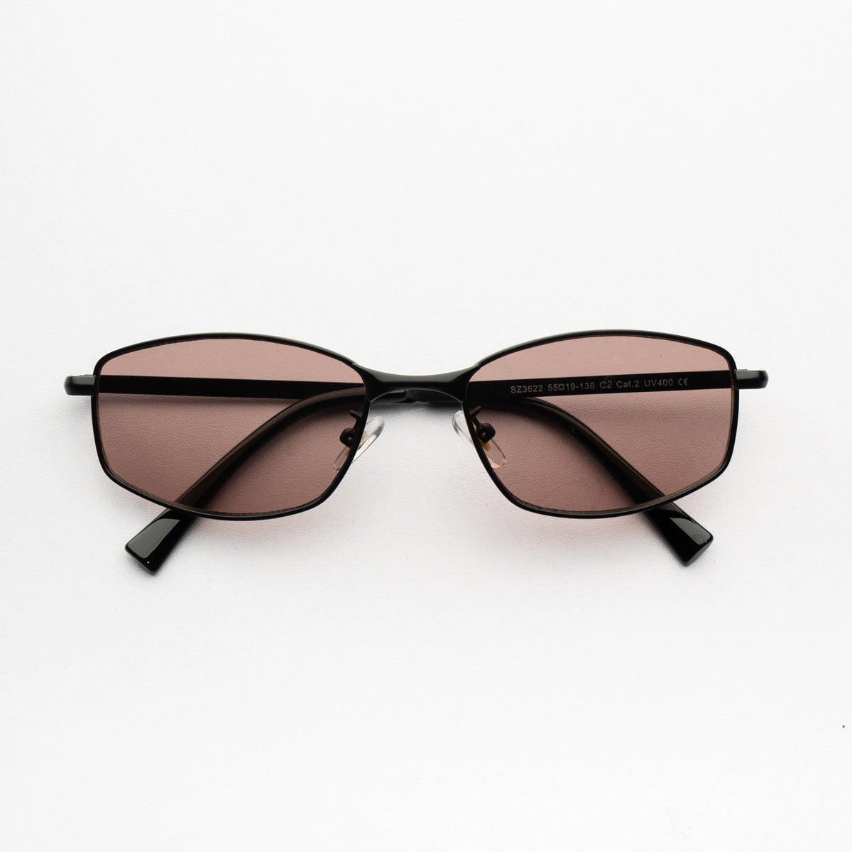[ Iris ] Slim Geometric Metal Sunglasses : Brown