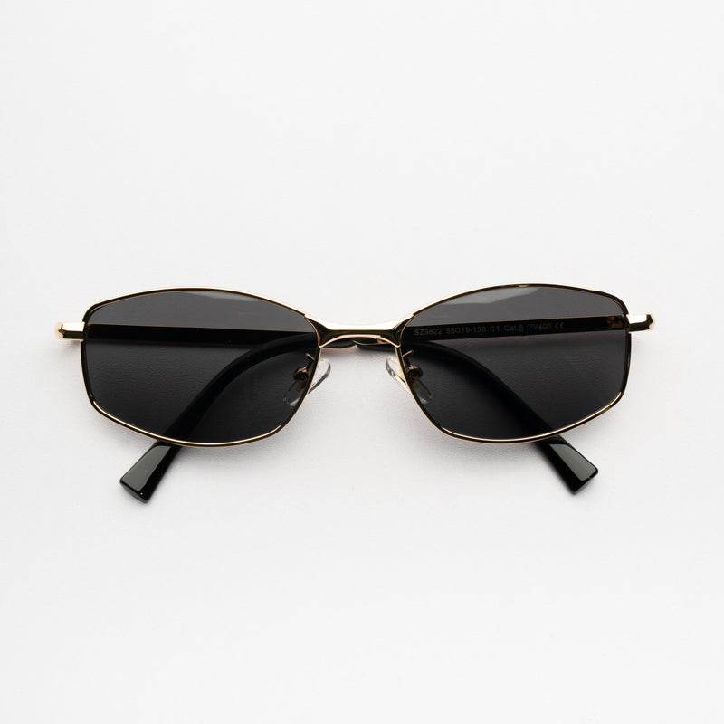 [ Iris ] Slim Geometric Metal Sunglasses : Black/Gold