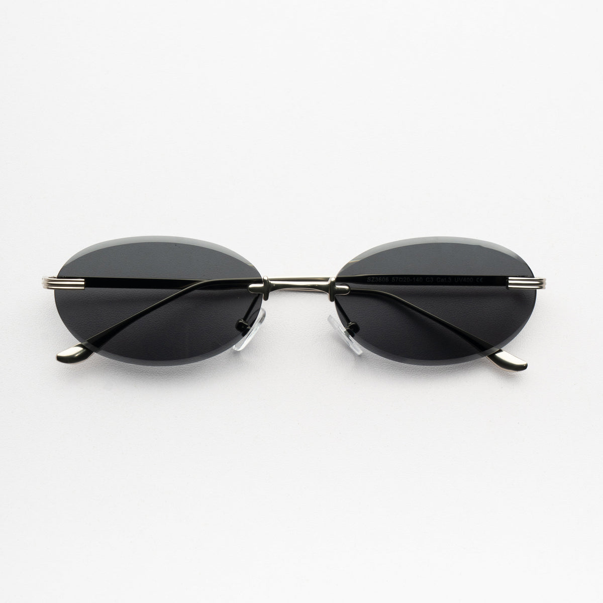 [ Aura ] Rimless Oval Sunglasses : Black/Silver