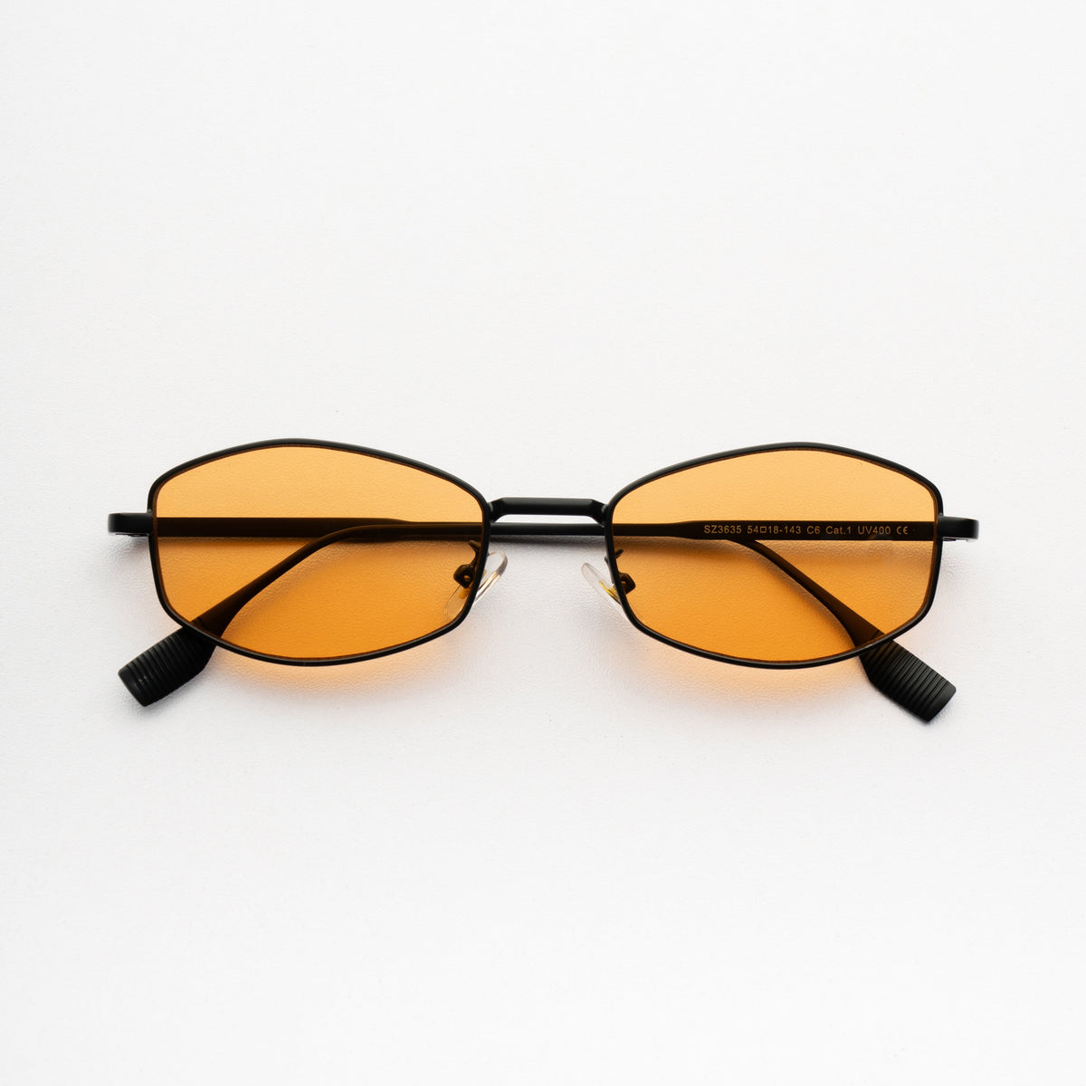 [ Daedalus ] Slim Faceted Metal Sunglasses : Orange/Black