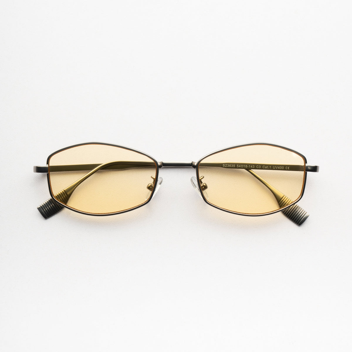 [ Daedalus ] Slim Faceted Metal Sunglasses : Biege