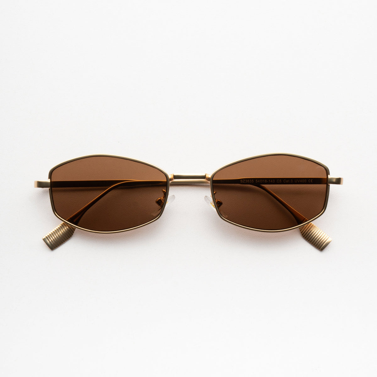 [ Daedalus ] Slim Faceted Metal Sunglasses : Brown