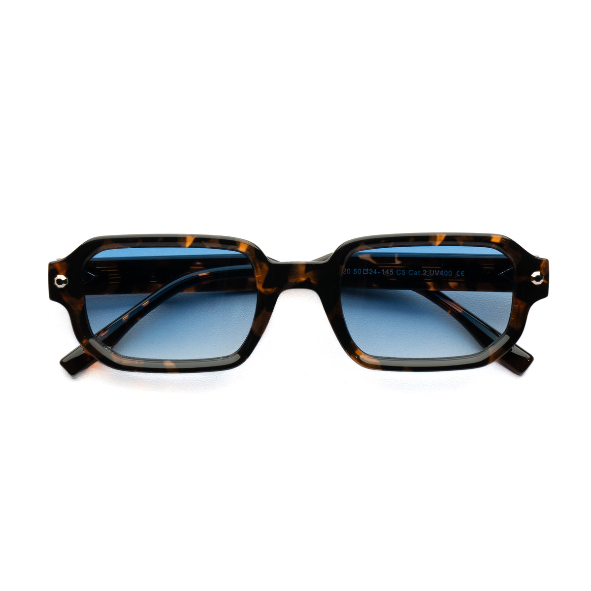 [ Prometheus ] Classic Rectangular Sunglasses : Blue/Leopard