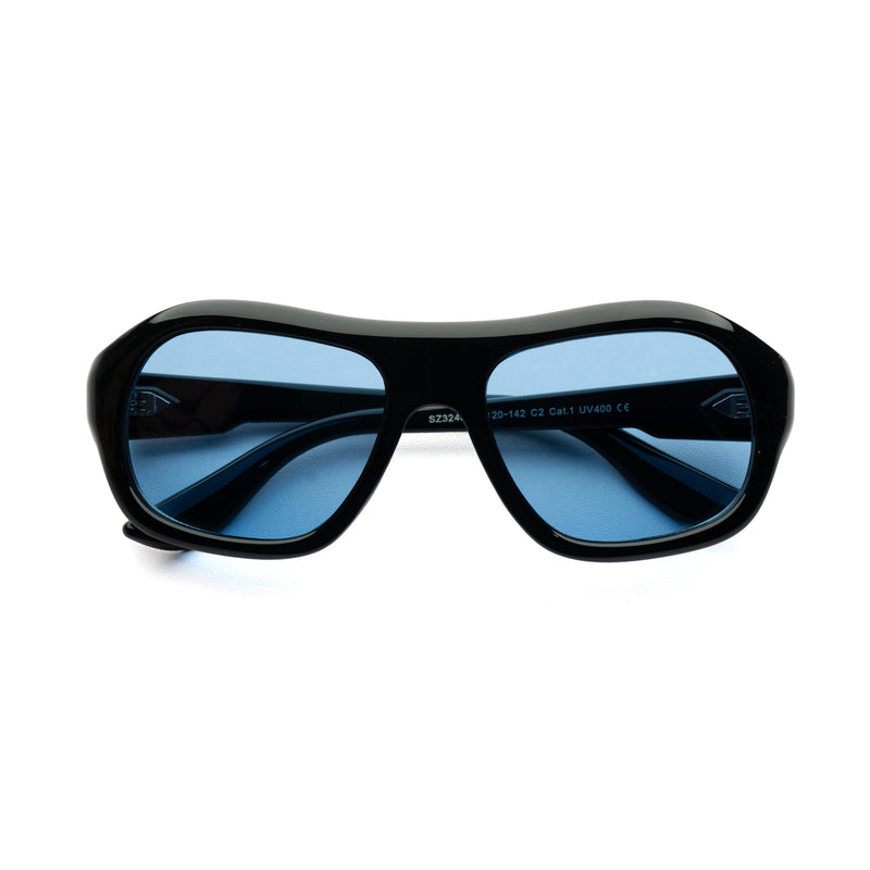 [ Ares ] Oversized High-Fashion Sunglasses : Black/Blue
