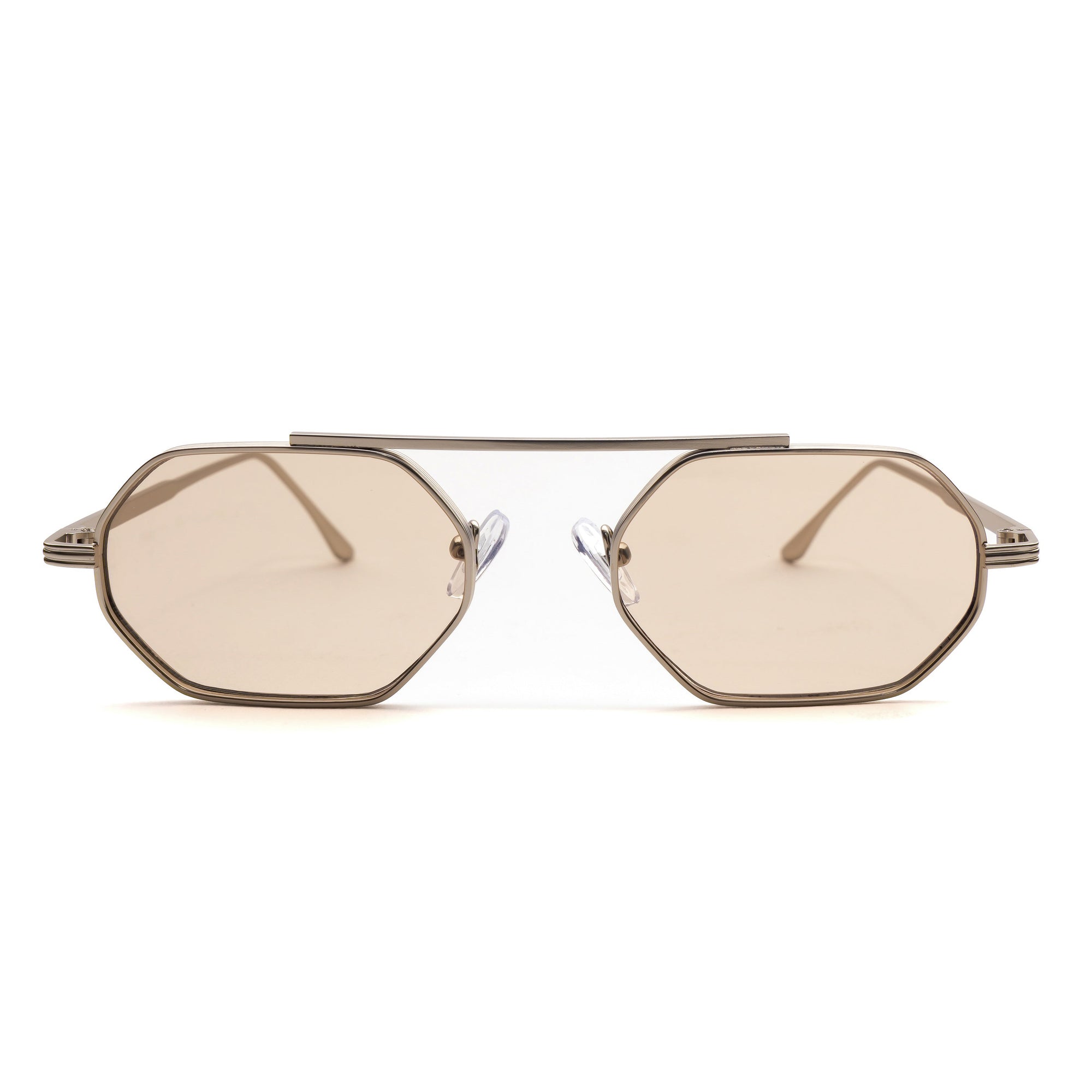 [ Hexwire ] Hexagonal Metal Sunglasses : Biege - projectshades