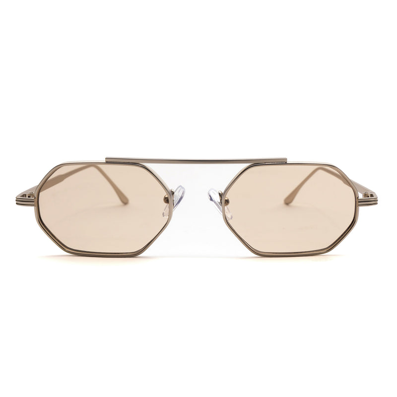 [ Hexwire ] Hexagonal Metal Sunglasses : Biege - projectshades