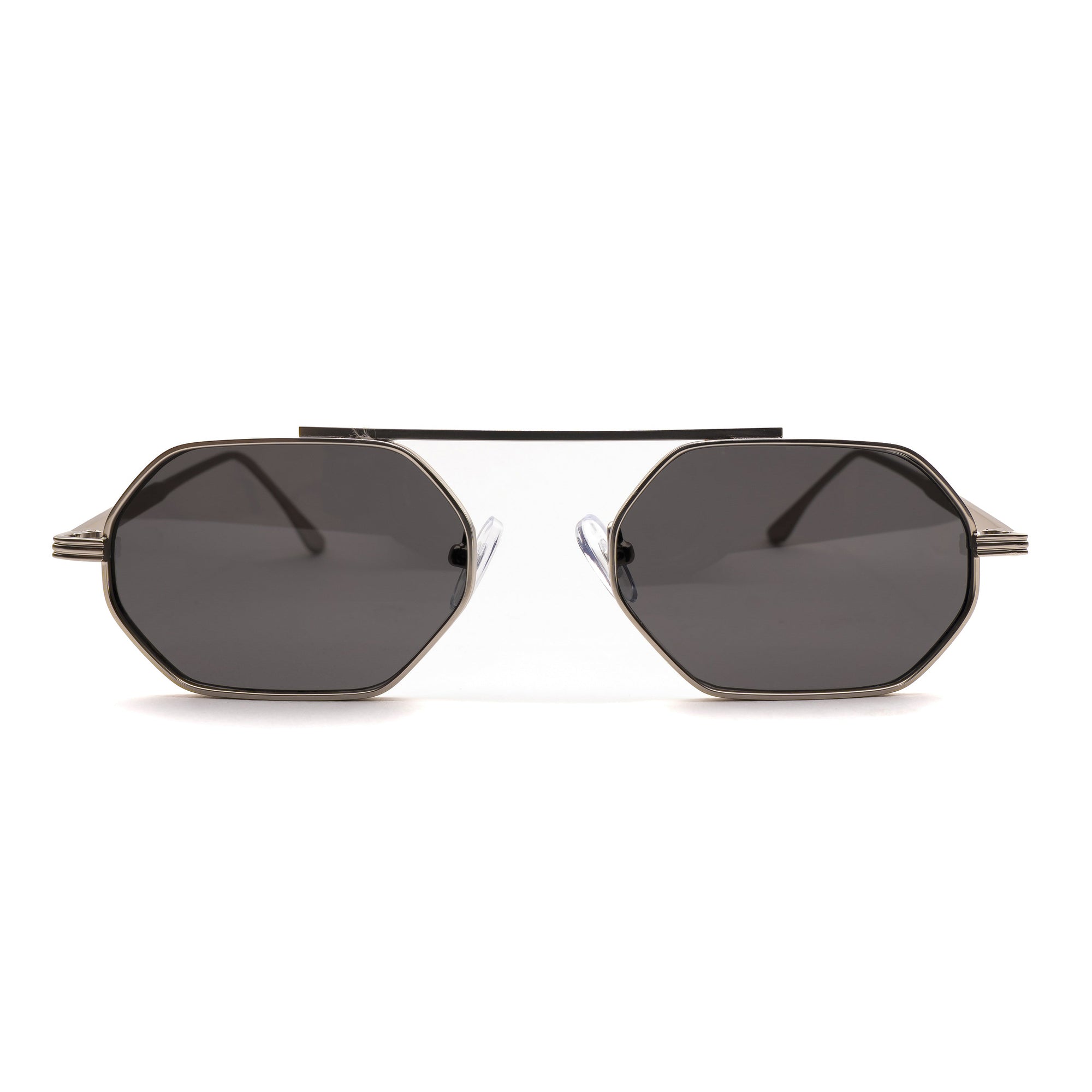 [ Hexwire ] Hexagonal Metal Sunglasses : Black Silver - projectshades