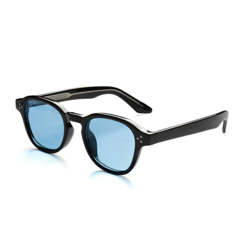 [ Icarus ] Retro Round Sunglasses : Black/Blue