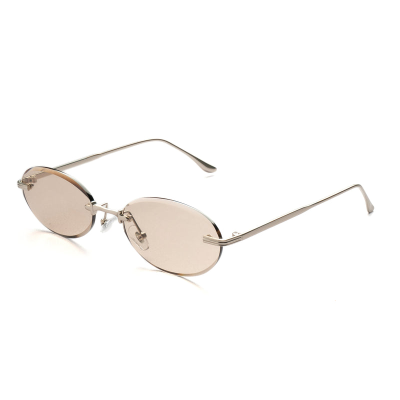 [ Aura ] Rimless Oval Sunglasses : Biege