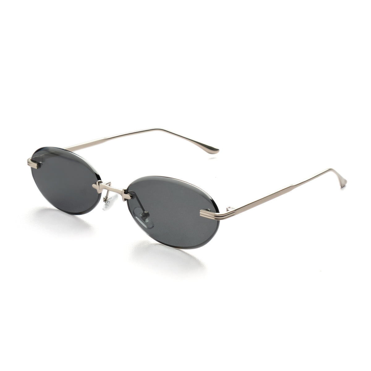 [ Aura ] Rimless Oval Sunglasses : Black/Silver