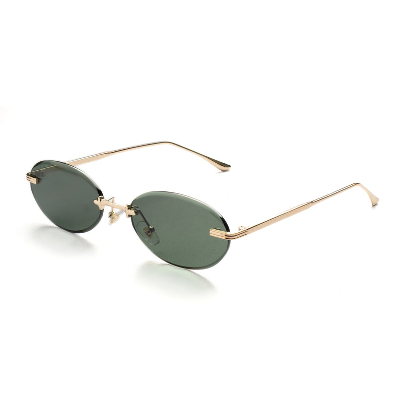 [ Aura ] Rimless Oval Sunglasses : Green