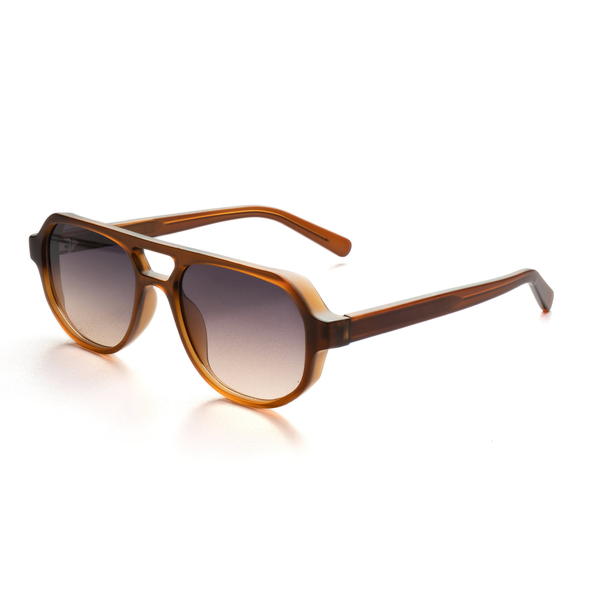 [ Hyperion ] Double-Bridge Aviator Sunglasses : Brown