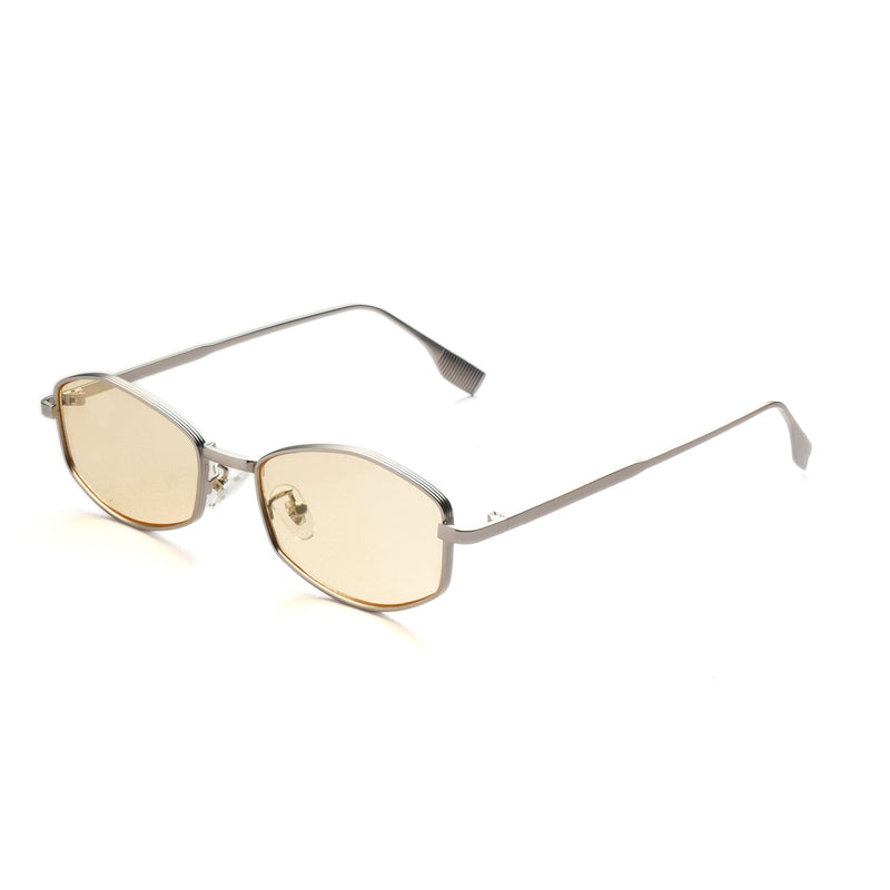 [ Daedalus ] Slim Faceted Metal Sunglasses : Biege