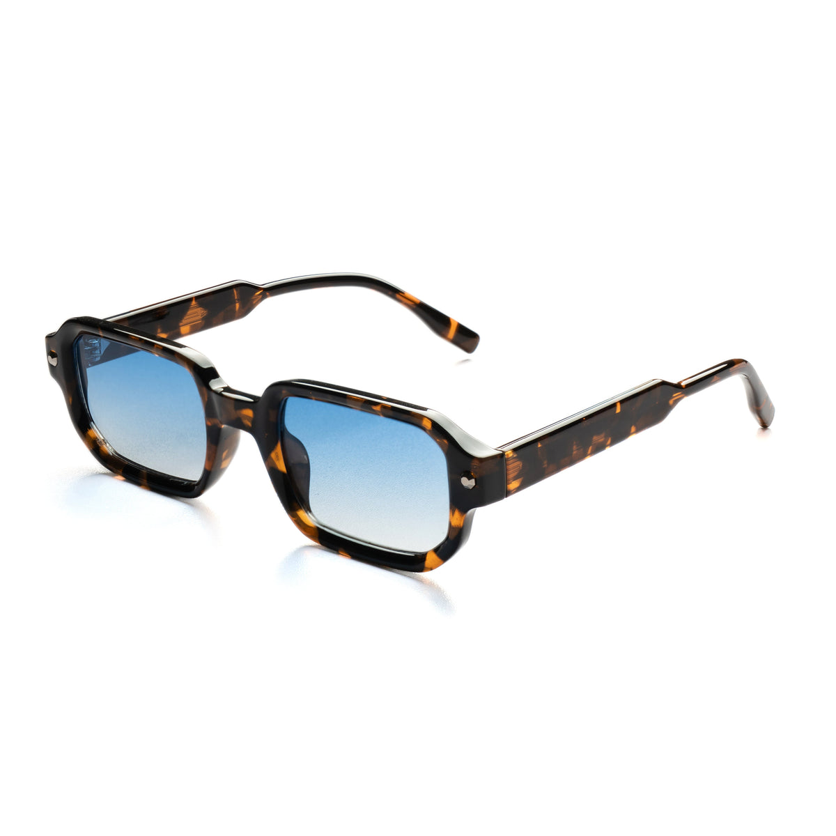 [ Prometheus ] Classic Rectangular Sunglasses : Blue/Leopard