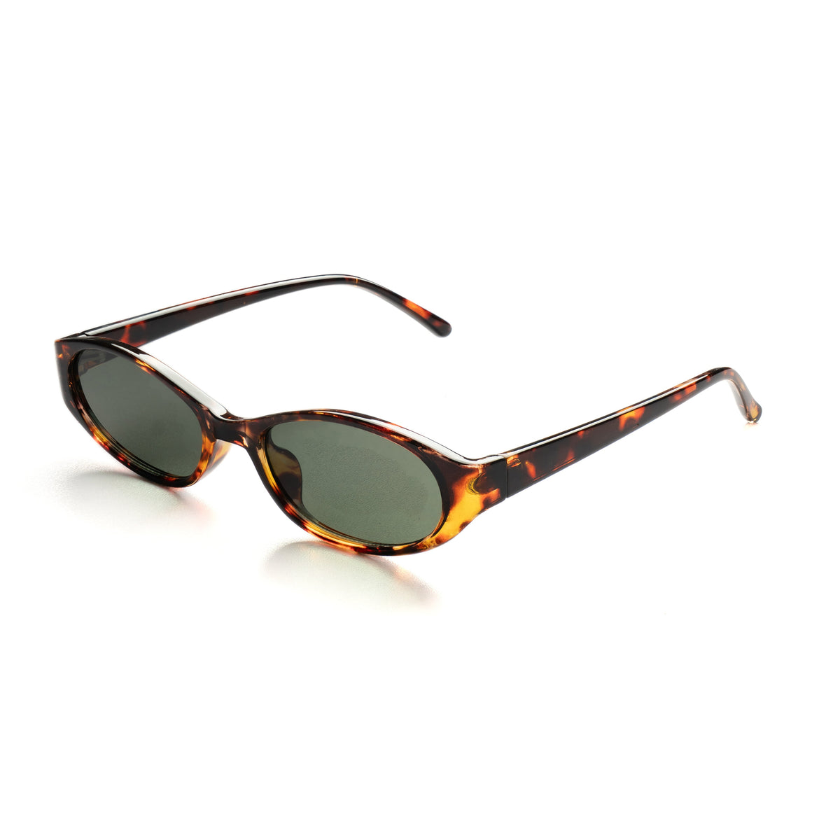 [ Nyx ] Slim 90s Oval Sunglasses : Leopard/Green