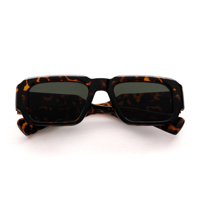 [ Brut ] Chunky Rectangular Sunglasses : Leopard Green - projectshades