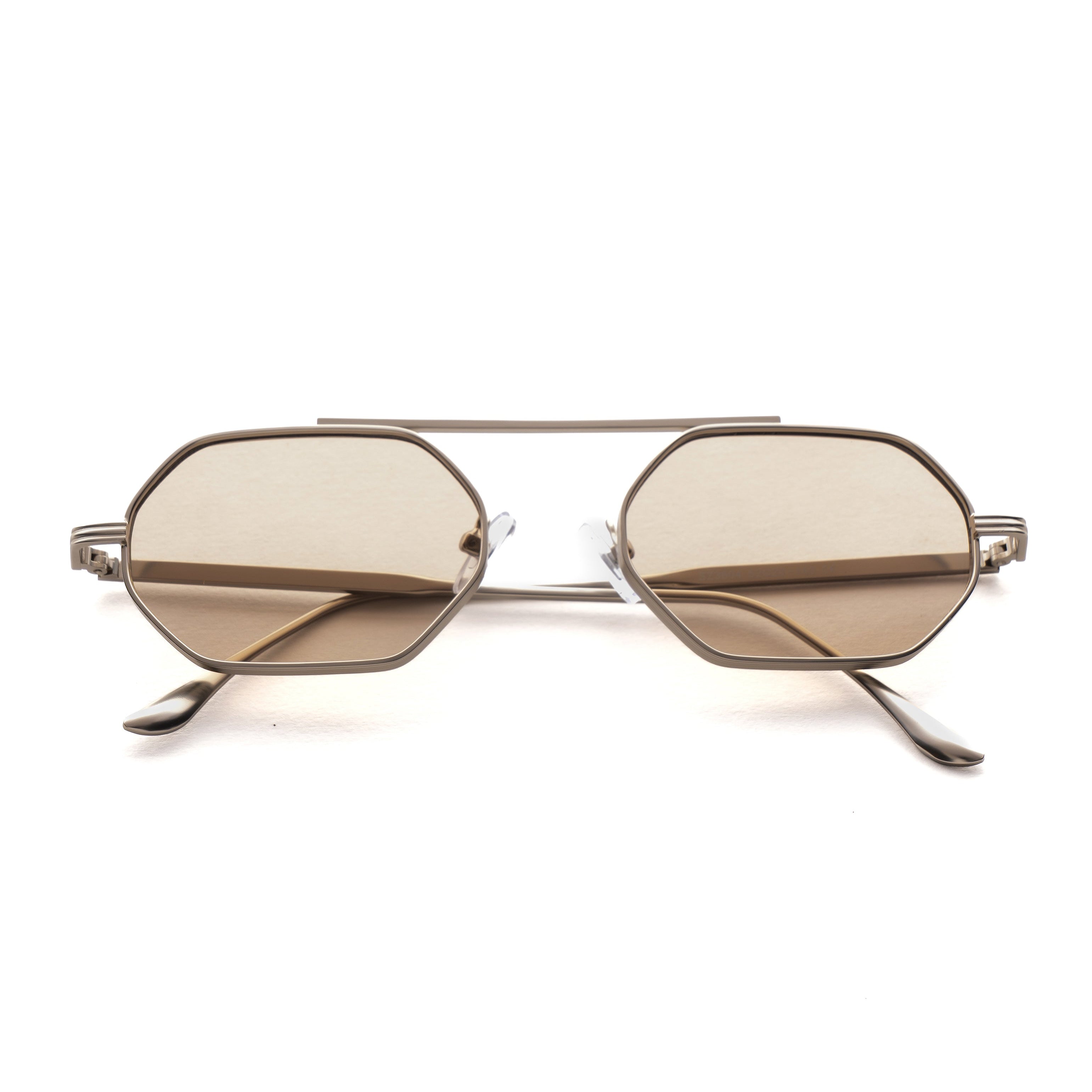 Hexwire ] Hexagonal Metal Sunglasses : Biege | Project Shades