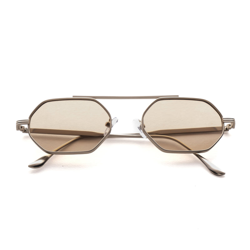 [ Hexwire ] Hexagonal Metal Sunglasses : Biege - projectshades