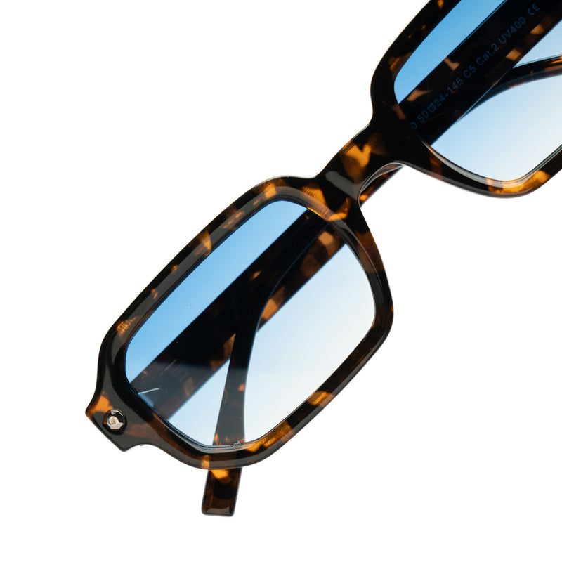 [ Prometheus ] Classic Rectangular Sunglasses : Blue/Leopard