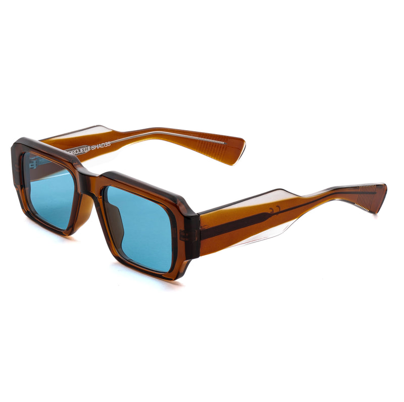 [ Brut ] Chunky Rectangular Sunglasses : BrownBlue - projectshades