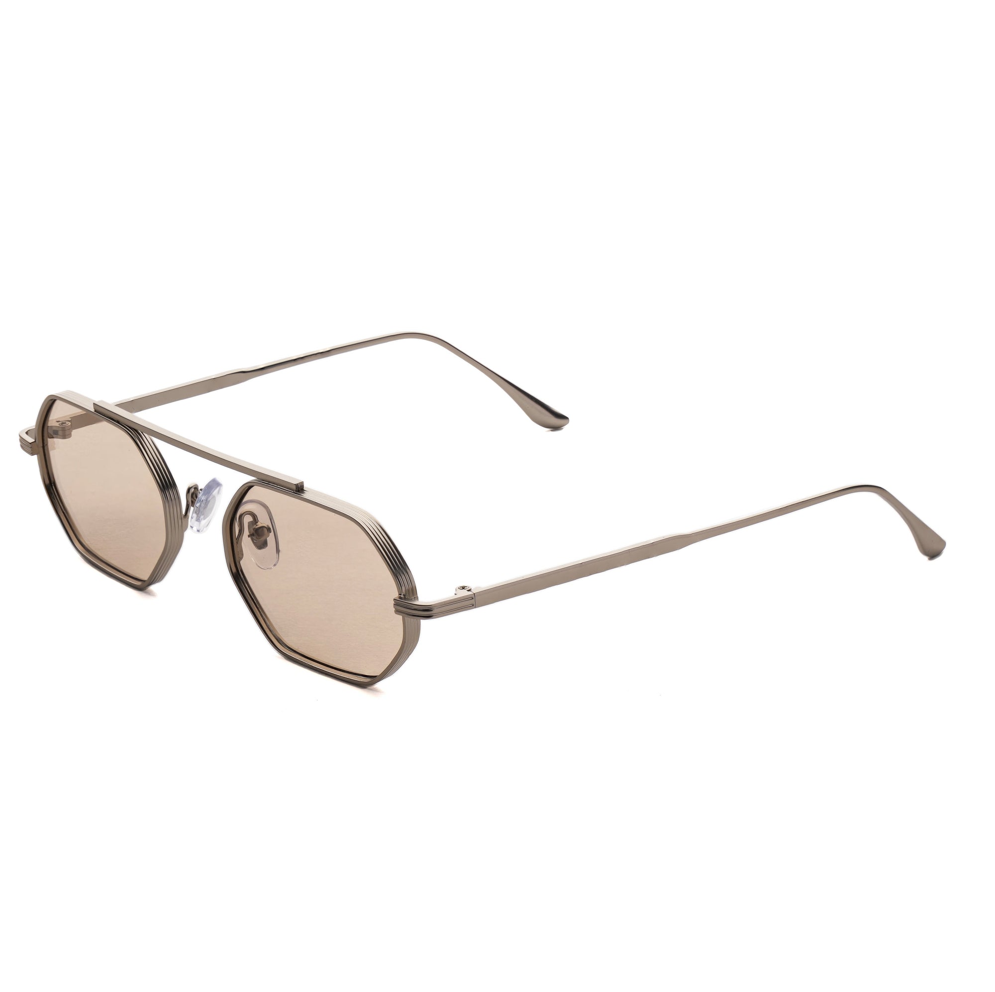 [ Hexwire ] Hexagonal Metal Sunglasses : Biege - projectshades