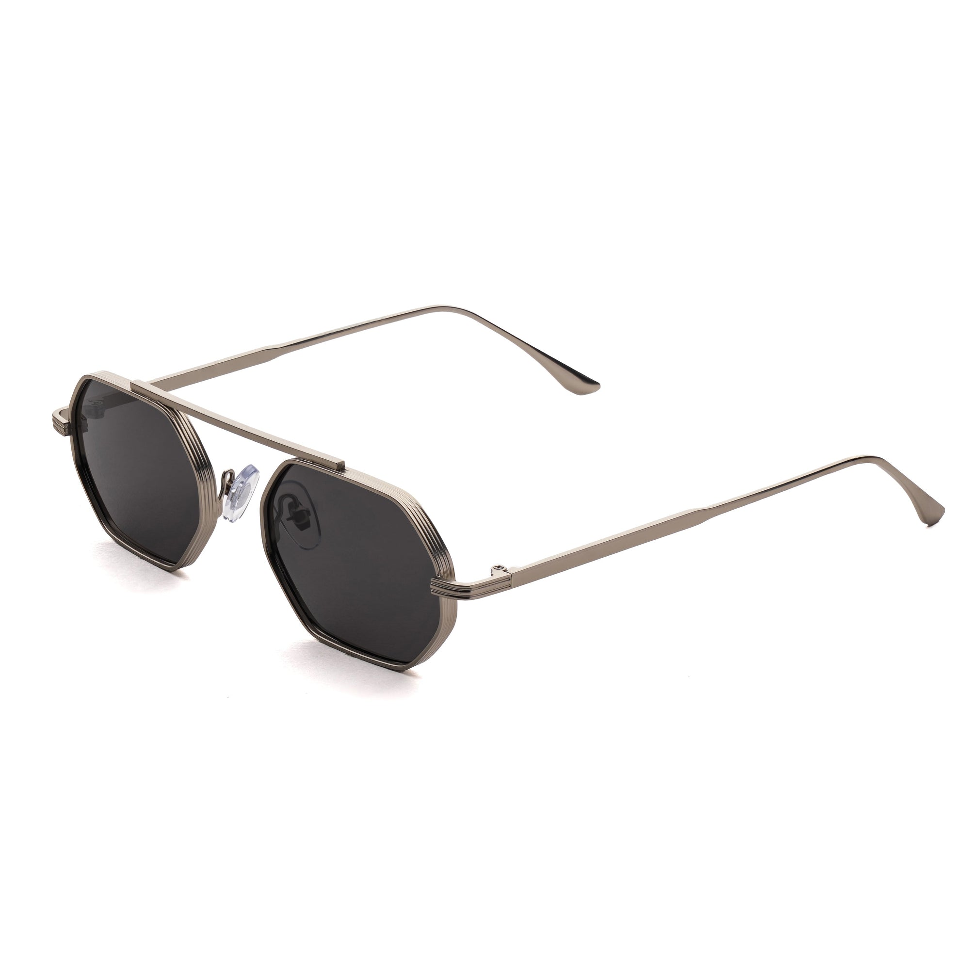 [ Hexwire ] Hexagonal Metal Sunglasses : Black Silver - projectshades