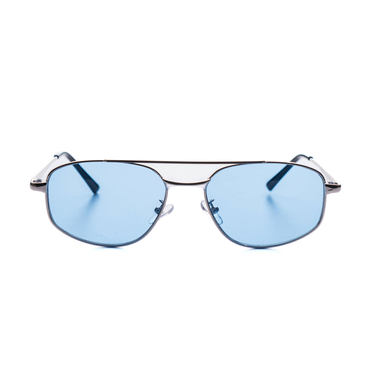 [ Orpheus ] Slim Metal Navigator Sunglasses : Blue/Silver
