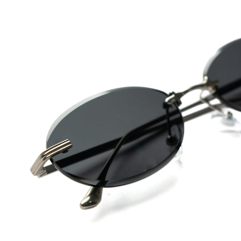 [ Aura ] Rimless Oval Sunglasses : Black/Silver