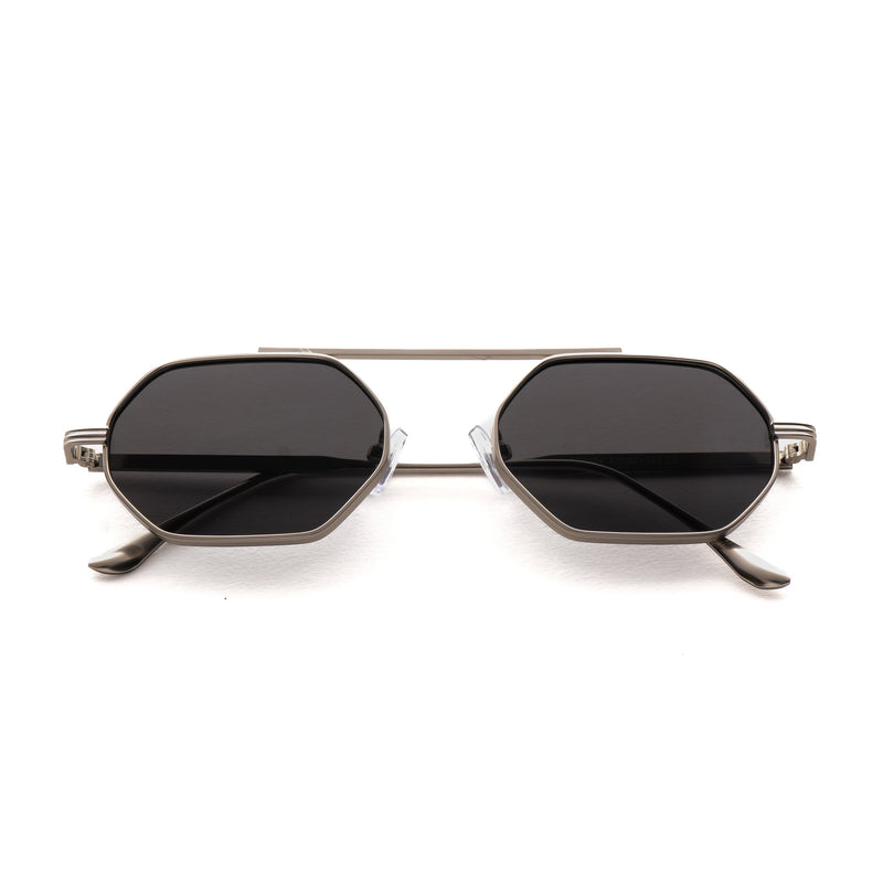 [ Hexwire ] Hexagonal Metal Sunglasses : Black Silver