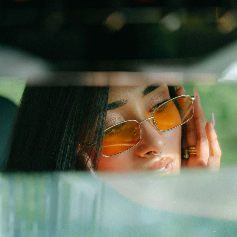 [ Hecate ] Slim Metal Sunglasses : Orange/Silver