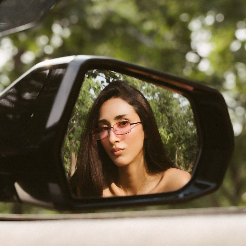 [ Hecate ] Slim Metal Sunglasses : Pink/Black