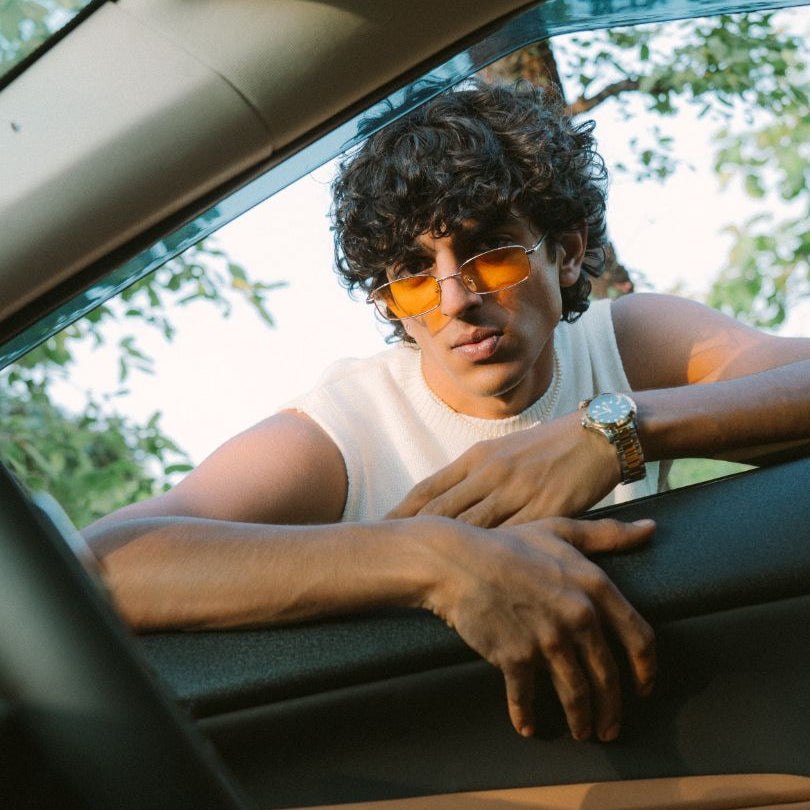 [ Hecate ] Slim Metal Sunglasses : Orange/Silver