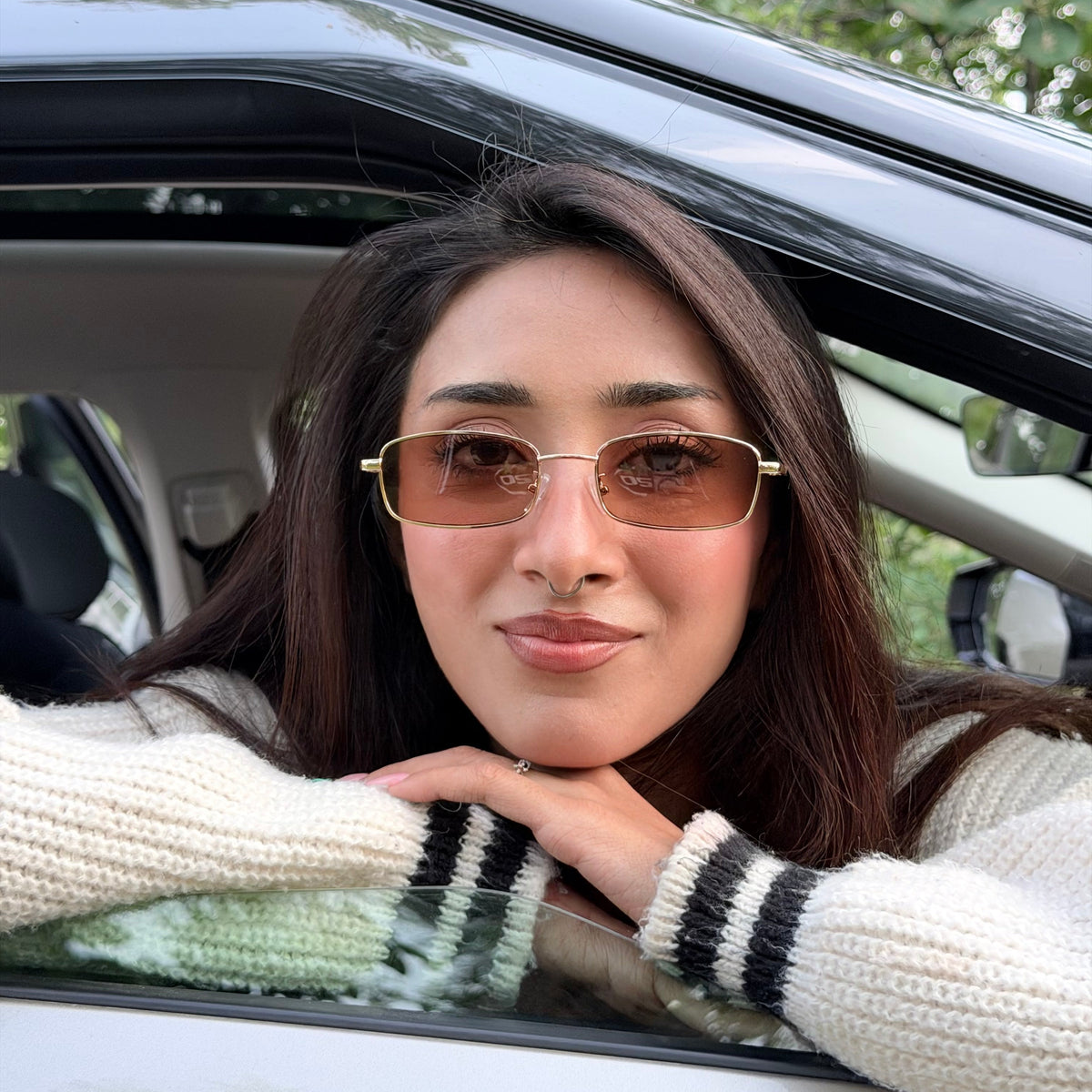 [ Hecate ] Slim Metal Sunglasses : Brown/Gold