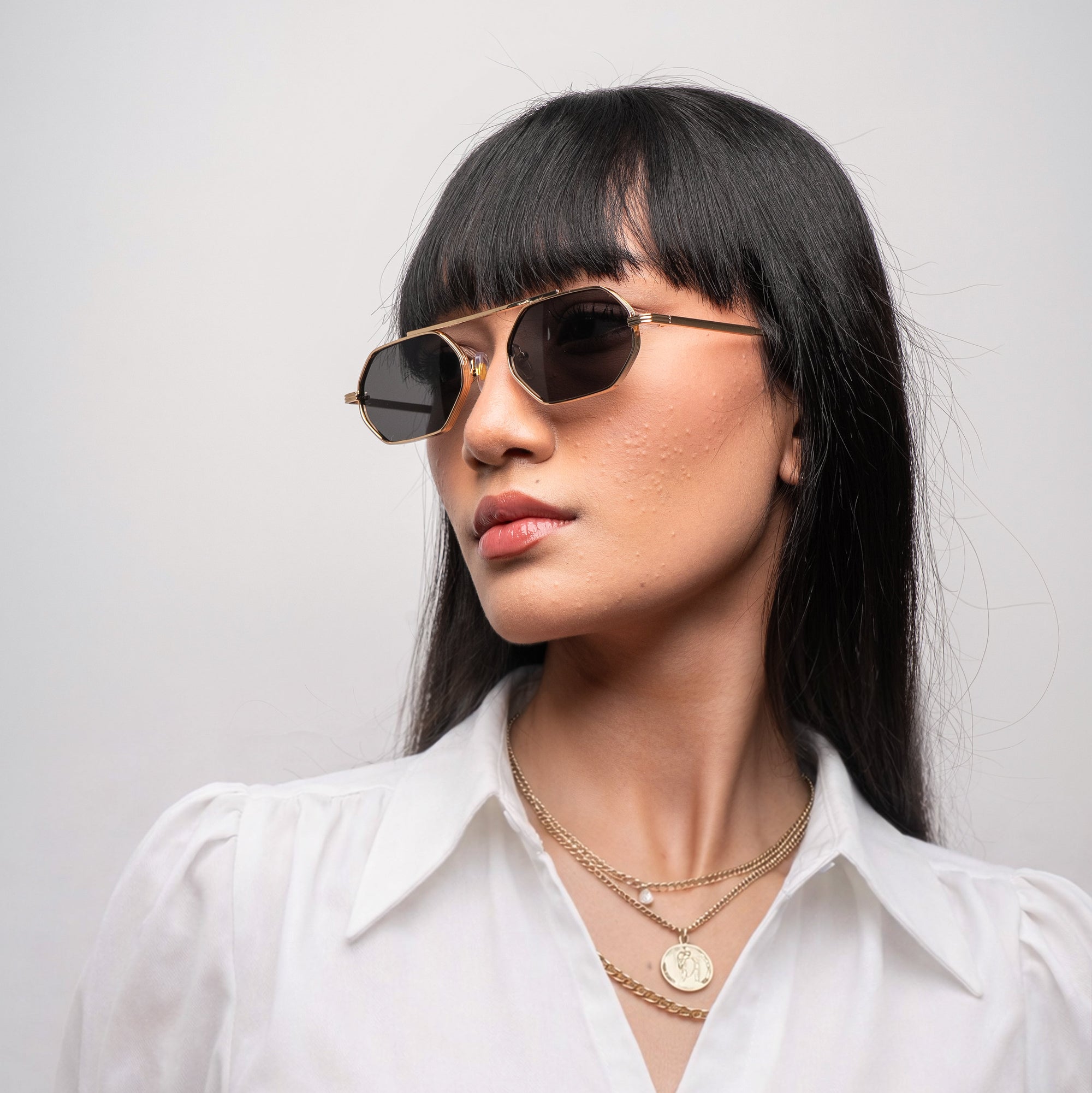 [ Hexwire ] Hexagonal Metal Sunglasses : Black Gold - projectshades