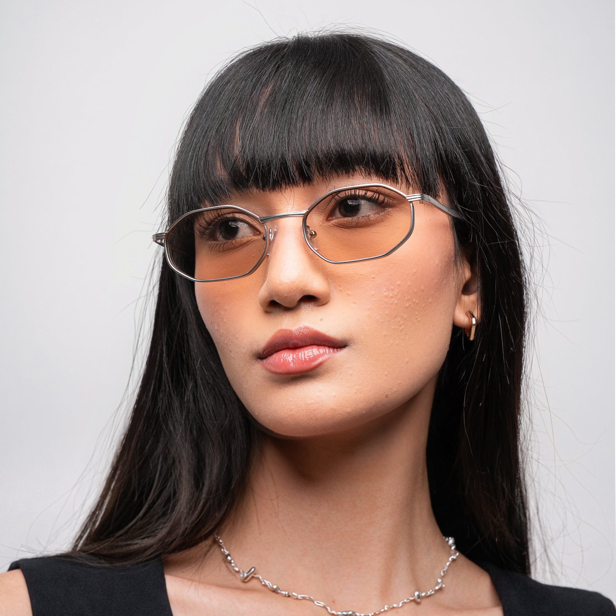 [ Tideline ] Angular Metal Sunglasses : Biege Silver - projectshades