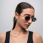 [ Hexwire ] Hexagonal Metal Sunglasses : Black Silver - projectshades