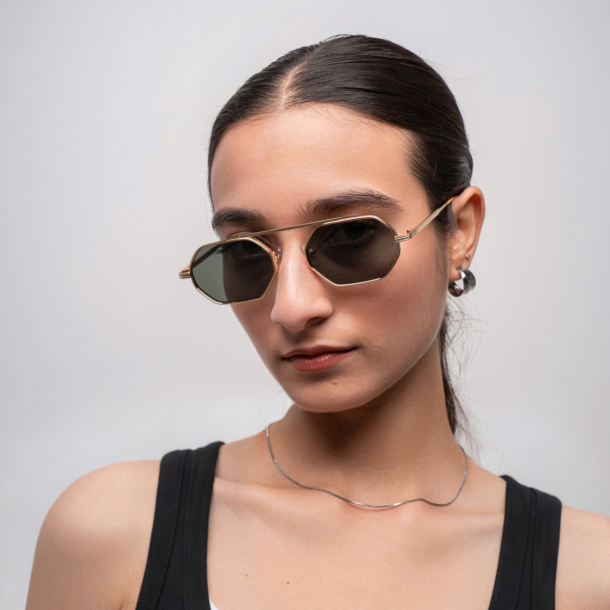 [ Hexwire ] Hexagonal Metal Sunglasses : Green - projectshades