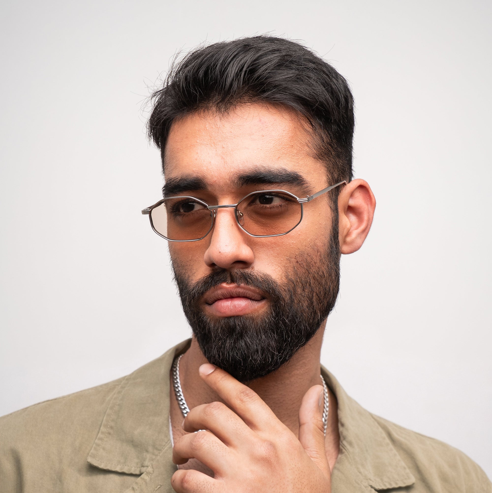 [ Tideline ] Angular Metal Sunglasses : Biege Silver - projectshades