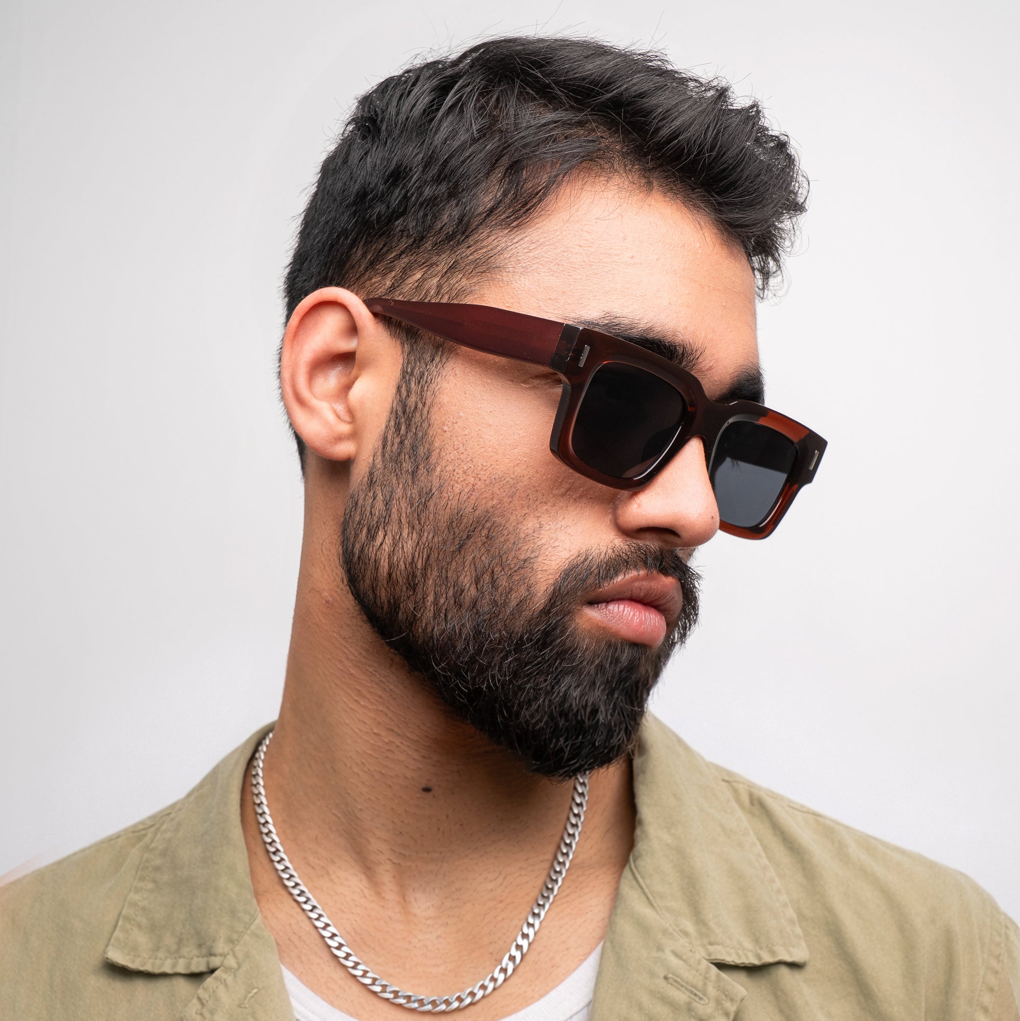 [ Archetype ] Oversized Rectangular Sunglasses : Brown - projectshades