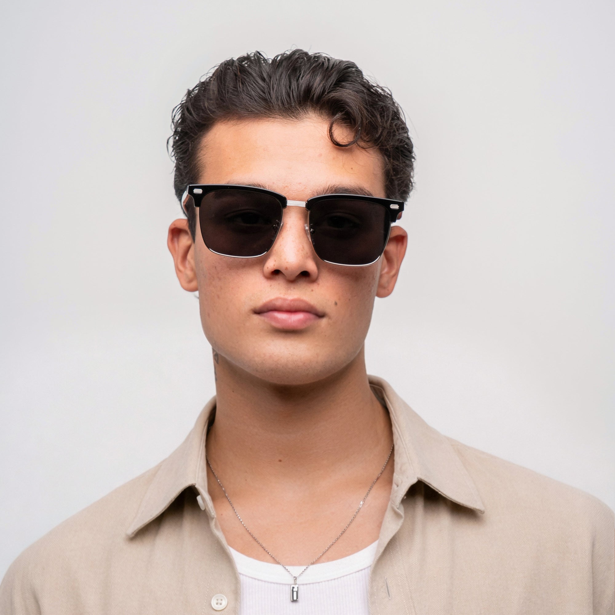 [ Offset ] Clubmaster Squared Sunglasses : Black Silver - projectshades