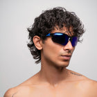 [ Zod ] Semi-Rimless Polarised Sunglasses : Blue - projectshades