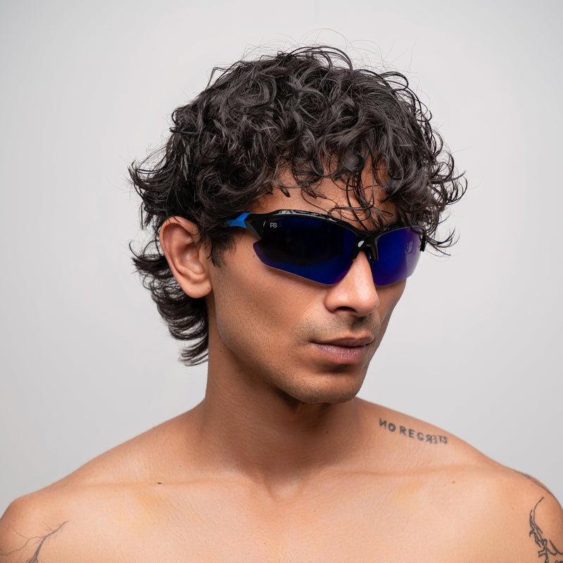 [ Zod ] Semi-Rimless Polarised Sunglasses : Blue - projectshades