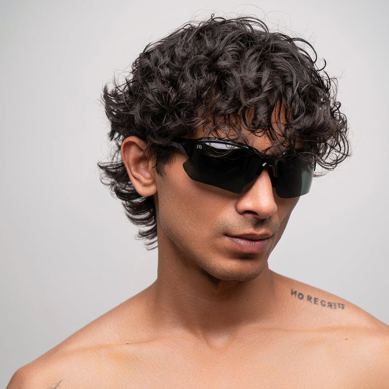 [ Zod ] Semi-Rimless Polarised Sunglasses : Black - projectshades