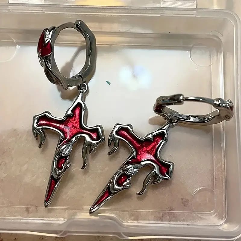 [ Bloodstone ] Gothic Cross Earrings